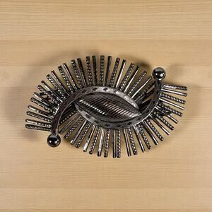 Vintage Kramer of New York Atomic Eye Sunburst Brooch Silver MCM Pin